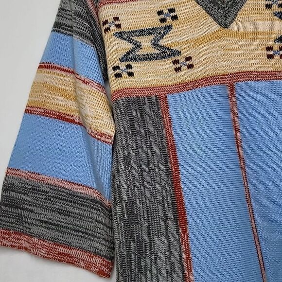 Daddy's Money 3/4 Wide Sleeve V Neck Aztec Print Vtg 70s Sweater Size Large - Picture 5 of 8